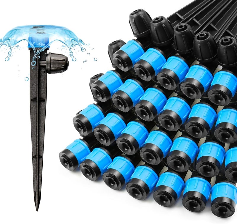 Gardrip 25 Pieces Drip Emitters Fan Shape with Stake for 1/4" Irrigation Tubing: Adjustable 360 Degree Water Flow Irrigation Universal Vortex Sprayer On 5" Stake Drip Pipe Sprinklers Fittings - Image 1